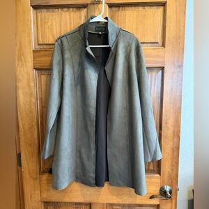 Premise Women's Olive Suede-Look Open Front Trench Jacket